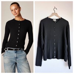 NWT J.Crew Women's Wide-Rib 100% Cashmere Cardigan Black Plus Size 3X CO325